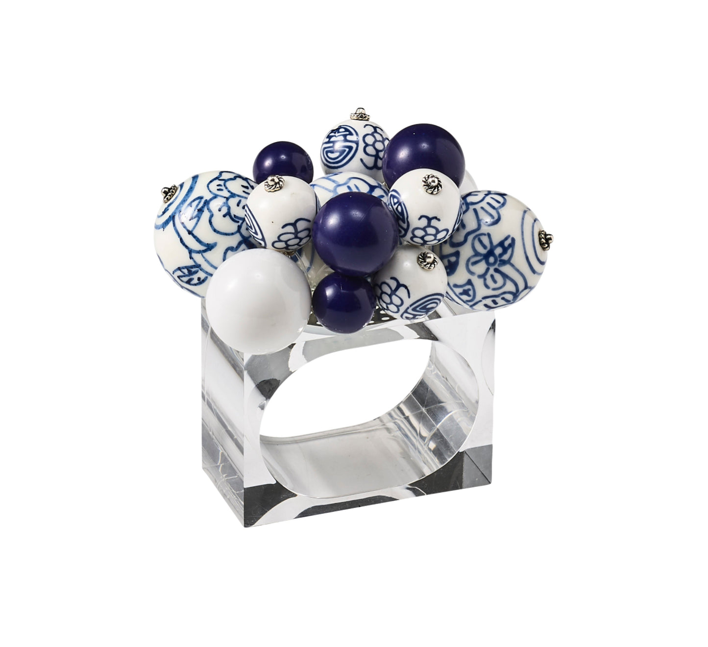 Cloud Napkin Ring in White & Blue, Set of 4