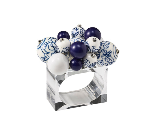 Cloud Napkin Ring in White & Blue, Set of 4