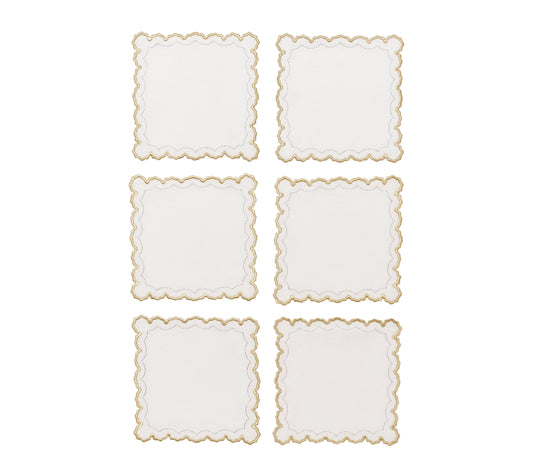 Arches Cocktail Napkins in White, Gold & Silver, Set of 6 in a Gift Box