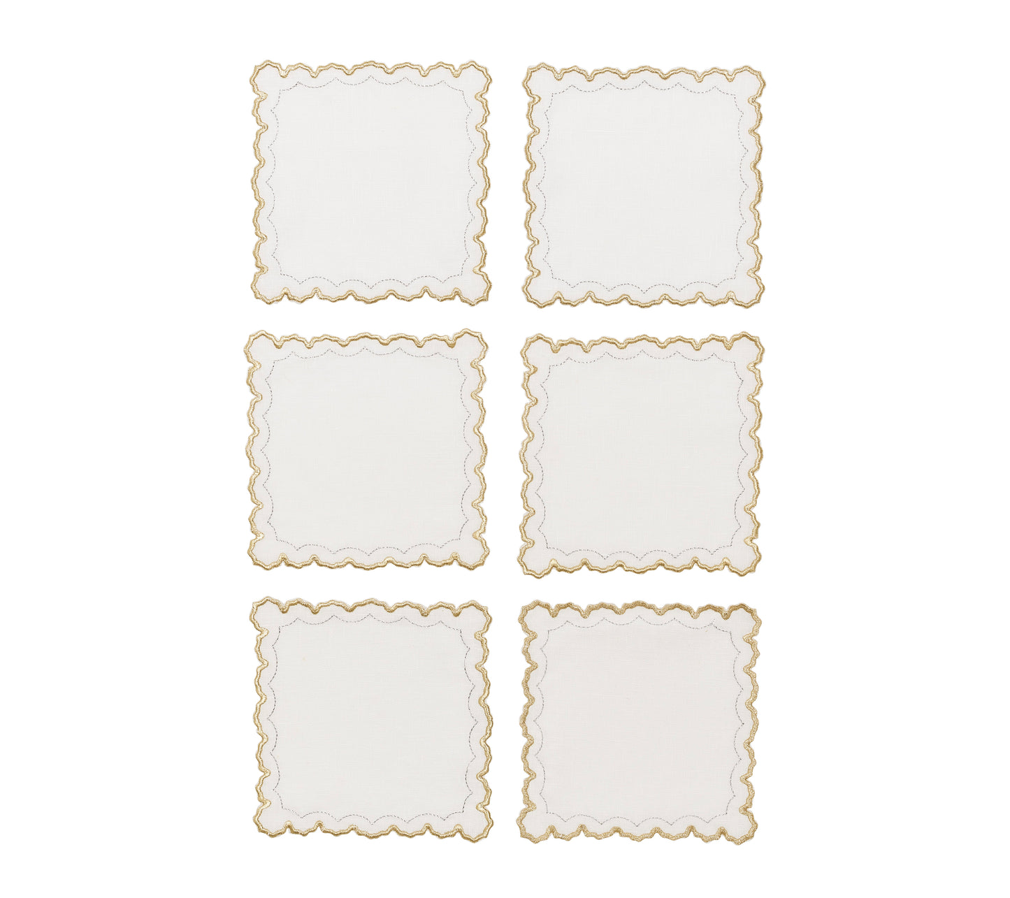 Arches Cocktail Napkins in White, Gold & Silver, Set of 6 in a Gift Box