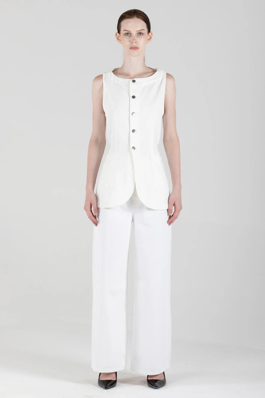 Jay Long Vest - Vintage White