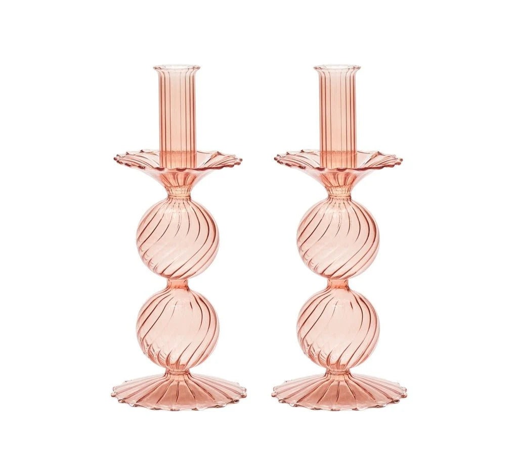 Bella Short Candle Holders in Blush, Set of 2