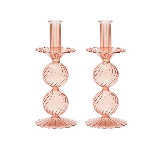 Bella Short Candle Holders in Blush, Set of 2