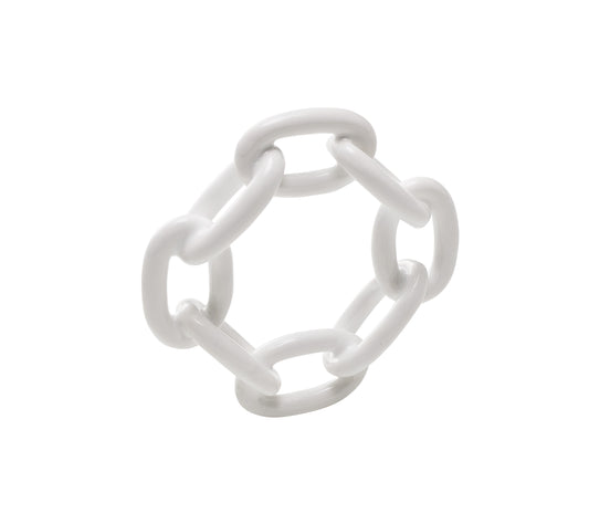 Enamel Chain Link Napkin Ring in White, Set of 4