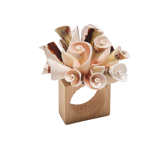 Seashell Burst Napkin Ring in Ivory & Natural, Set of 4